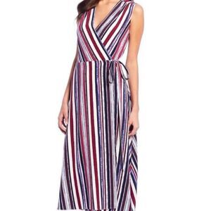 Alex Marie Women Multi Color Sleeveless stripped wrap Maxi dress size 10 ( NWT )